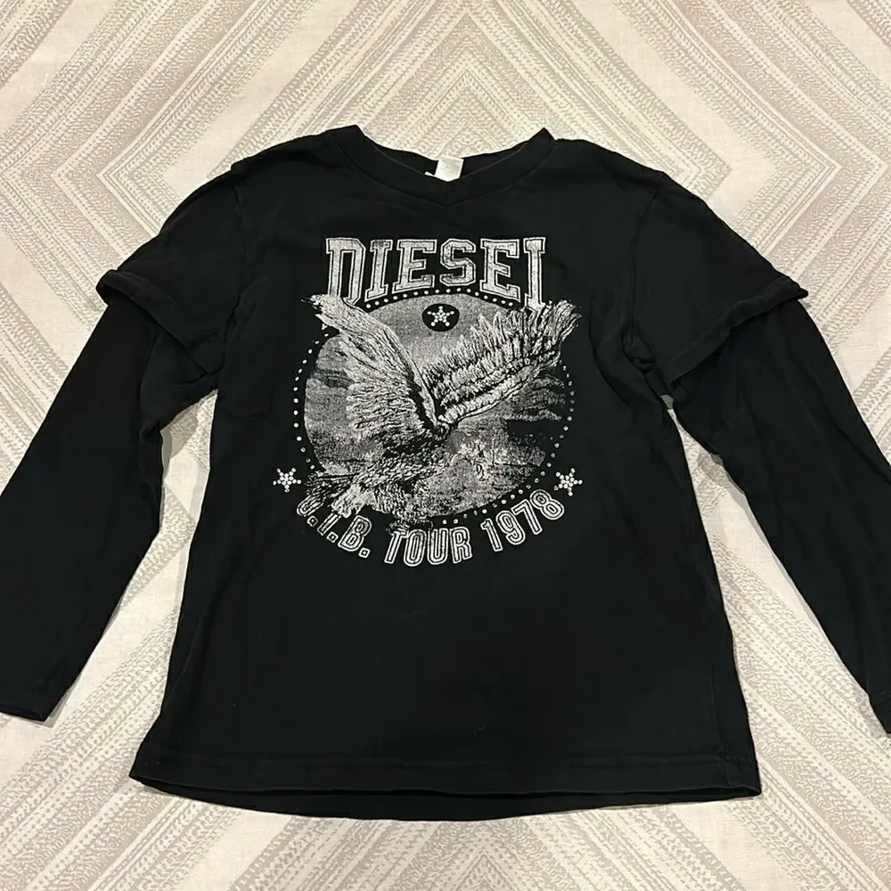 Diesel Black Shirt on Shirt Graphic Long Sleeve T-Shirt